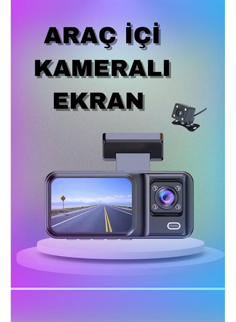1080P 3 Lensli WİFİ Araç İçi Kameralı Ekran DVR Kaydedici Gece Görüşlü