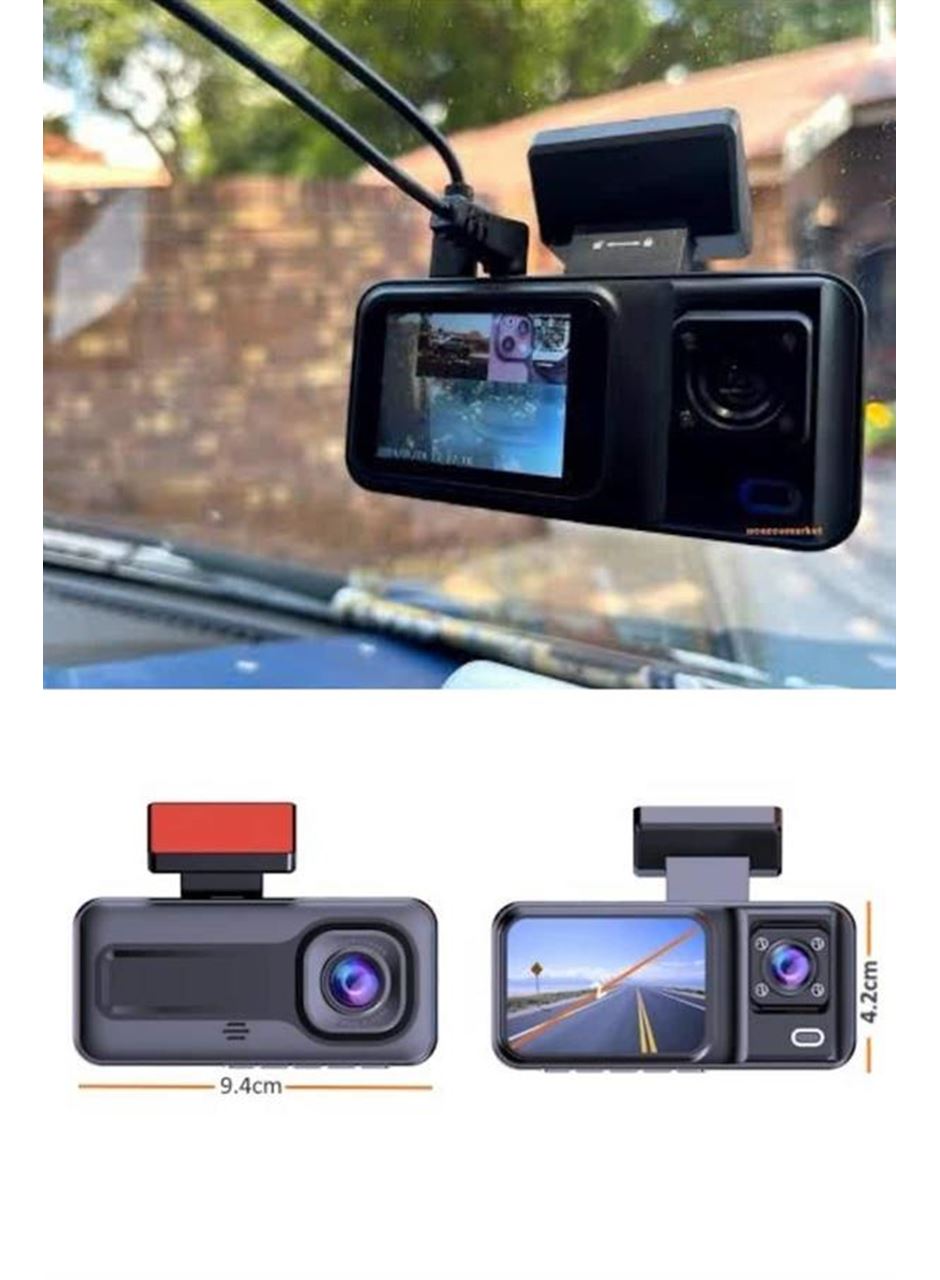 1080P 3 Lensli WİFİ Araç İçi Kameralı Ekran DVR Kaydedici Gece Görüşlü