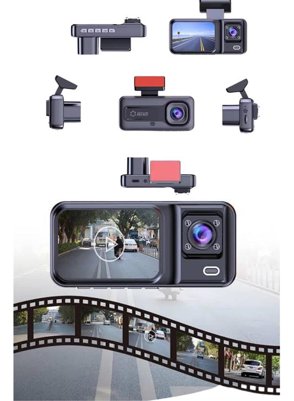 1080P 3 Lensli WİFİ Araç İçi Kameralı Ekran DVR Kaydedici Gece Görüşlü