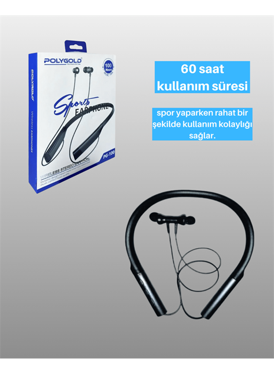 Polygold PG-100 Bluetooth 5.0 Boyun Bantlı Kulaklık – 50 Saat Konuşma Süresi, Type-C Şarj