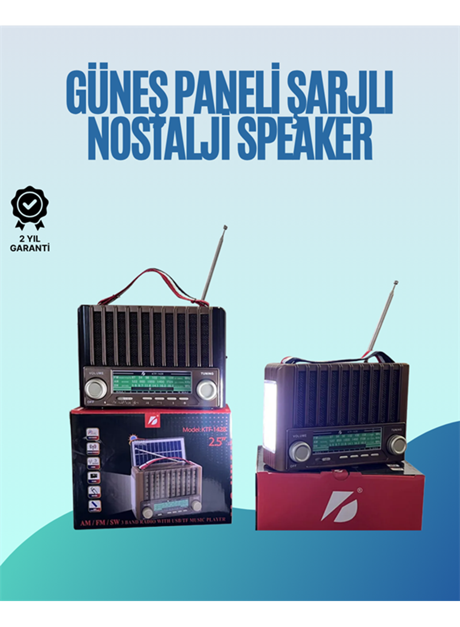 KTF-1428 Nostaljik Solar Enerjili Bluetooth Speaker – Radyo, SD/USB MP3 Çalar, Güçlü Taşınabilir Hoparlör
