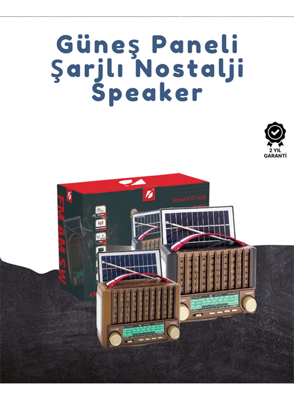 KTF-1428 Taşınabilir Güneş Enerjili Bluetooth Radyo Hoparlör – Şarjlı, Radyo, MP3, AUX Girişli
