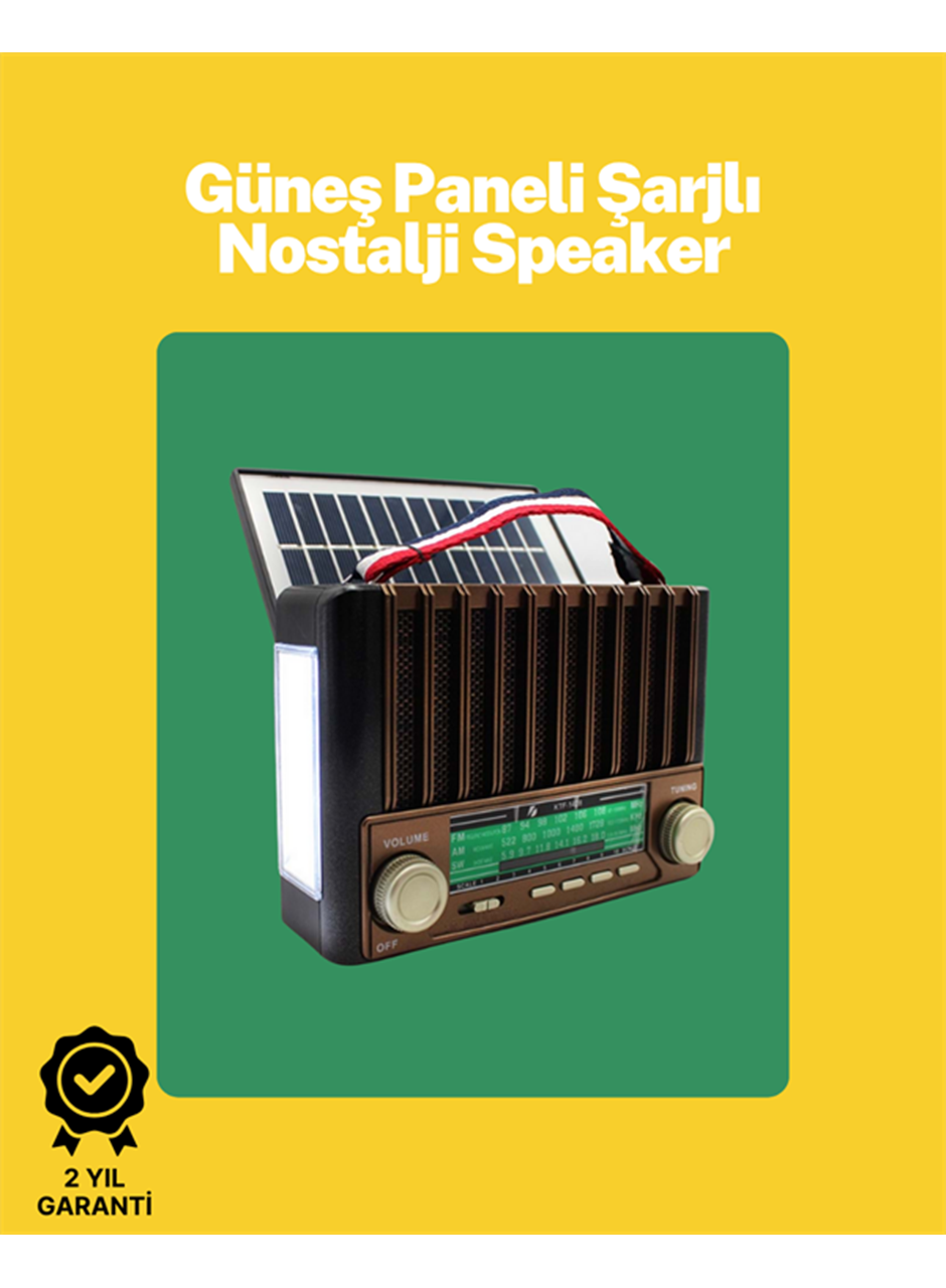 KTF-1428 Solar Panel Destekli Şarjlı Bluetooth Hoparlör – FM/AM/SW Radyo, AUX ve TF Kart Girişli