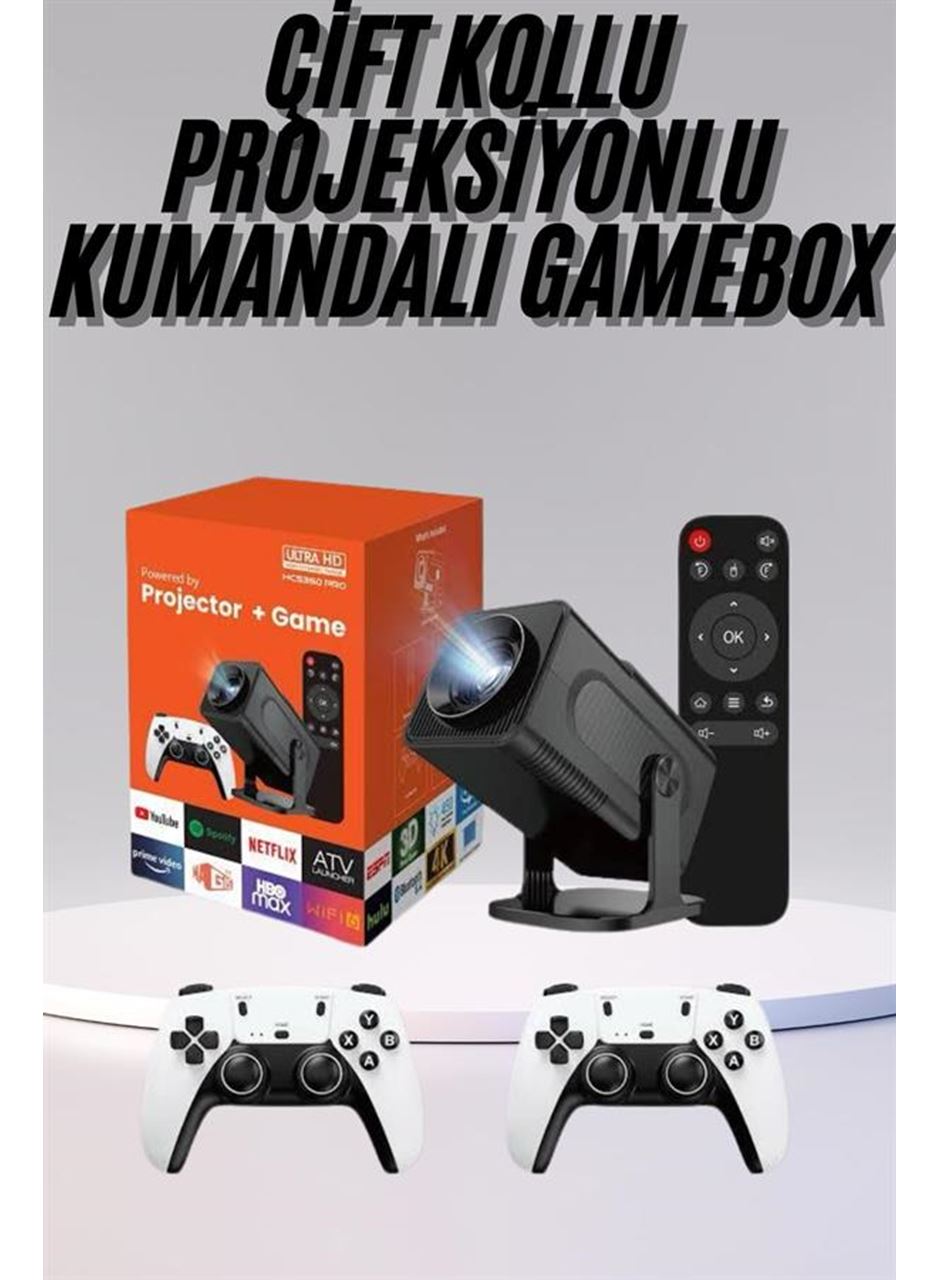 Çift Kollu Game Box Projeksiyon Cihazı Kumandalı Android Tv Dahili Hoparlör