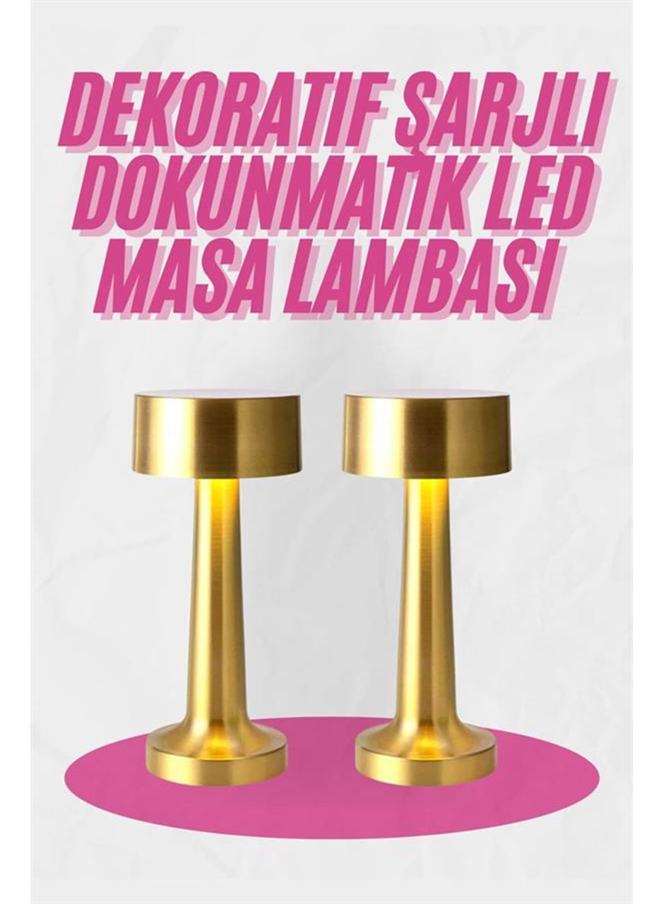 Altın Rengi Masa ve Gece Lambası Dokunmatik Şarjlı Masa Lambası