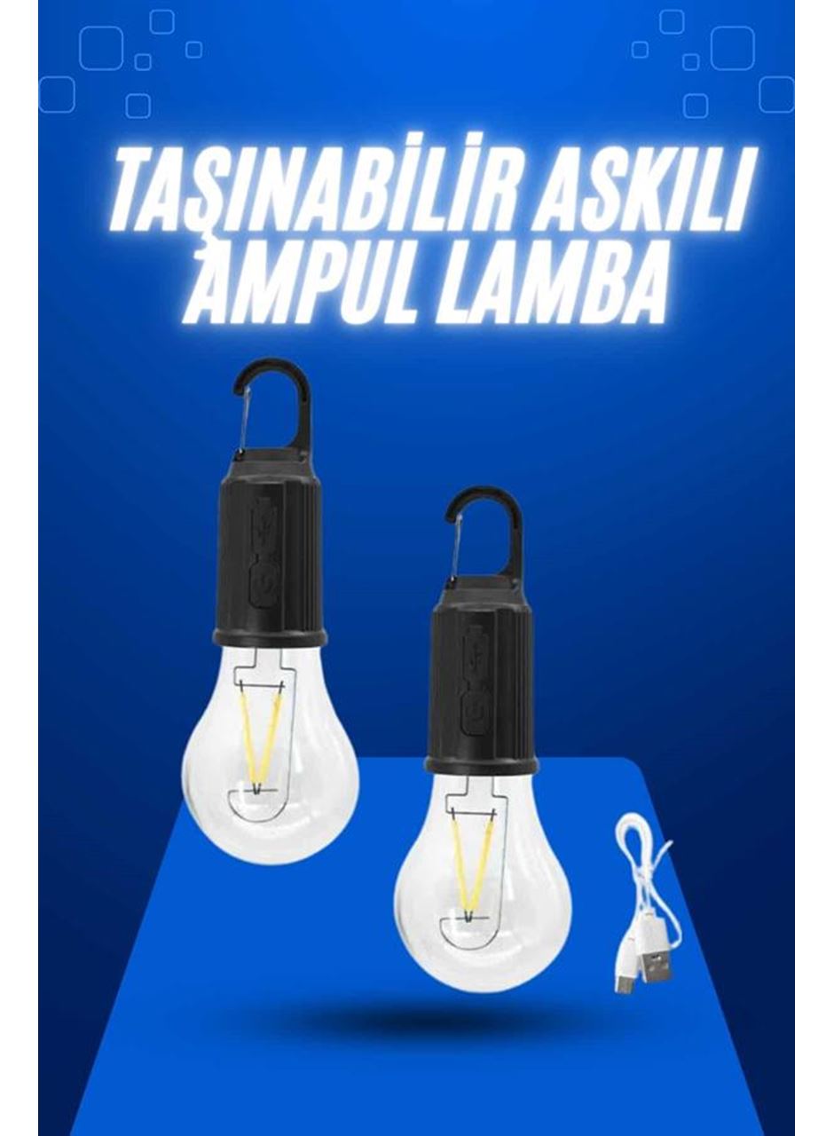 Askılı Kırılmaz Led Işık Kamp Bahçe Lambası Taşınabilir Led Ampul Şarjlı