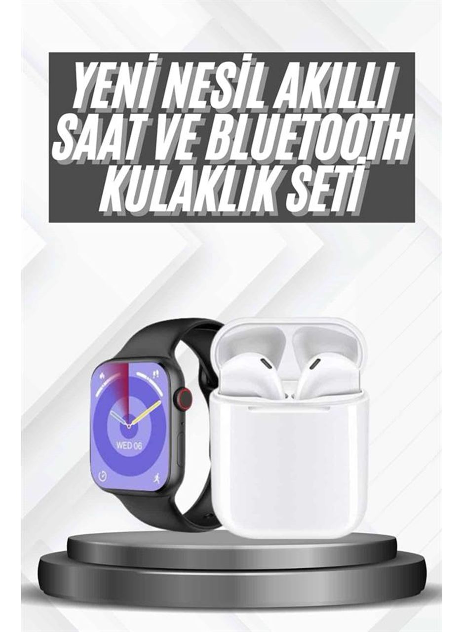Akıllı Saat Gümüş Kasa Bluetooth Kulaklık Hediyeli Çok Fonksiyonlu İkili Set