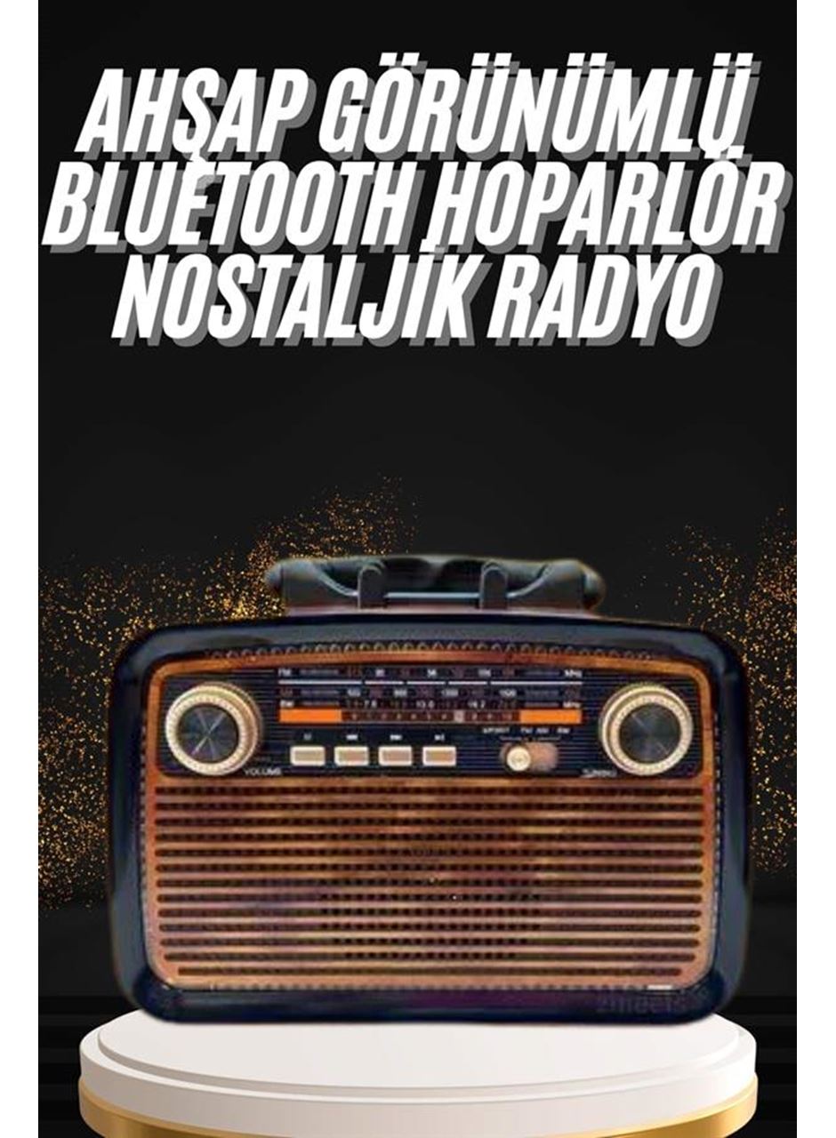 Nostaljik Görünümlü Ahşap Radyo TF SD USB Girişli Led Fener Işıklı