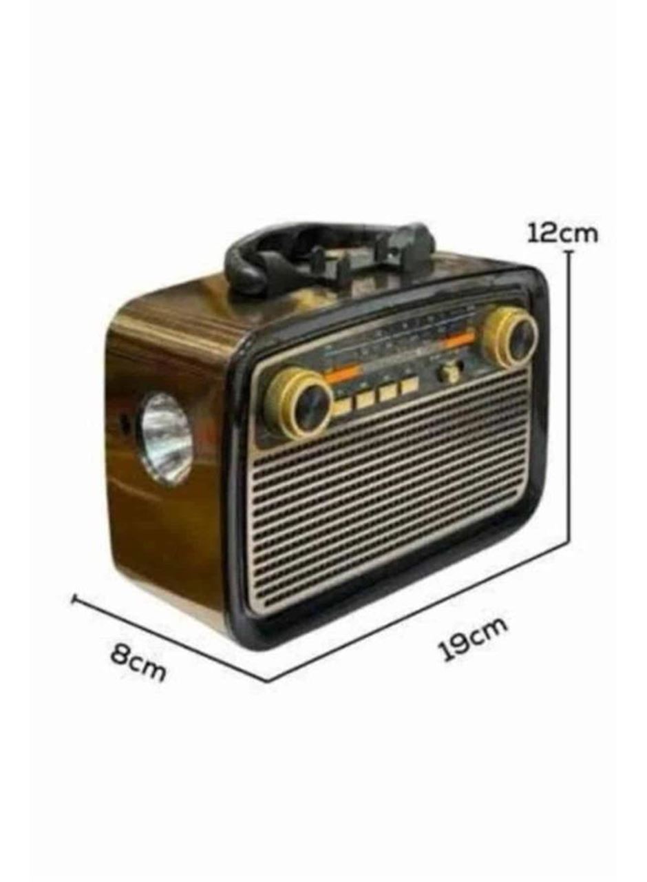 Nostaljik Görünümlü Ahşap Radyo TF SD USB Girişli Led Fener Işıklı