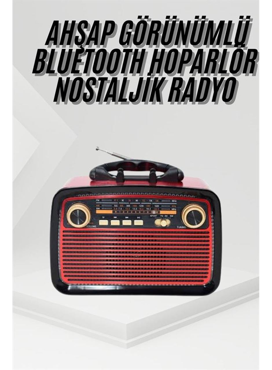 Nostalji Radyo Bluetooth Hoparlör USB-SD Kart Giriş Led Fener Işıklı Bataryalı Pilli