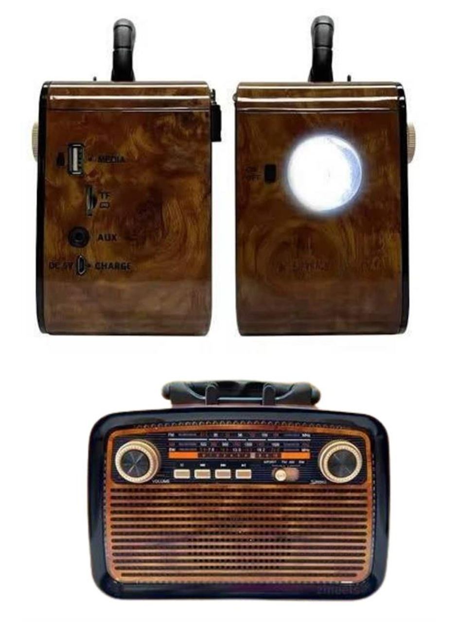 Nostalji Radyo Bluetooth Hoparlör USB-SD Kart Giriş Led Fener Işıklı Bataryalı Pilli