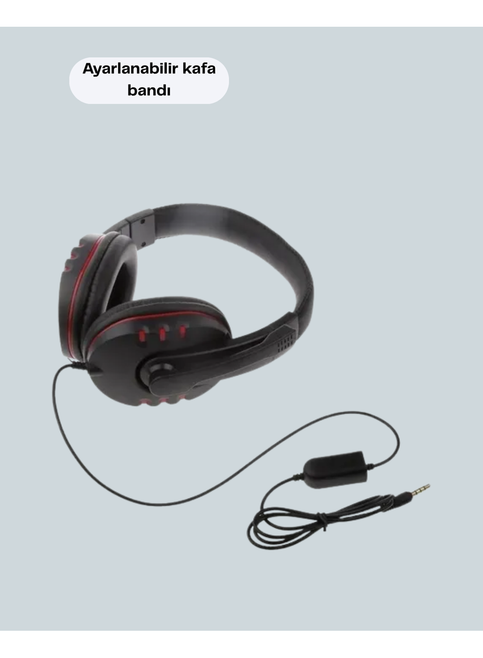 Kırmızı Gaming Kulaklık Stereo Mikrofonlu Dayanıklı Örgü Kablolu