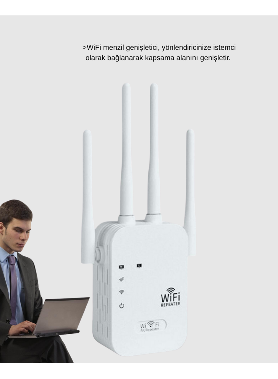 Antenli WiFi Repeater 300m2 Kapsama Alanı WPA3 Güvenlikli