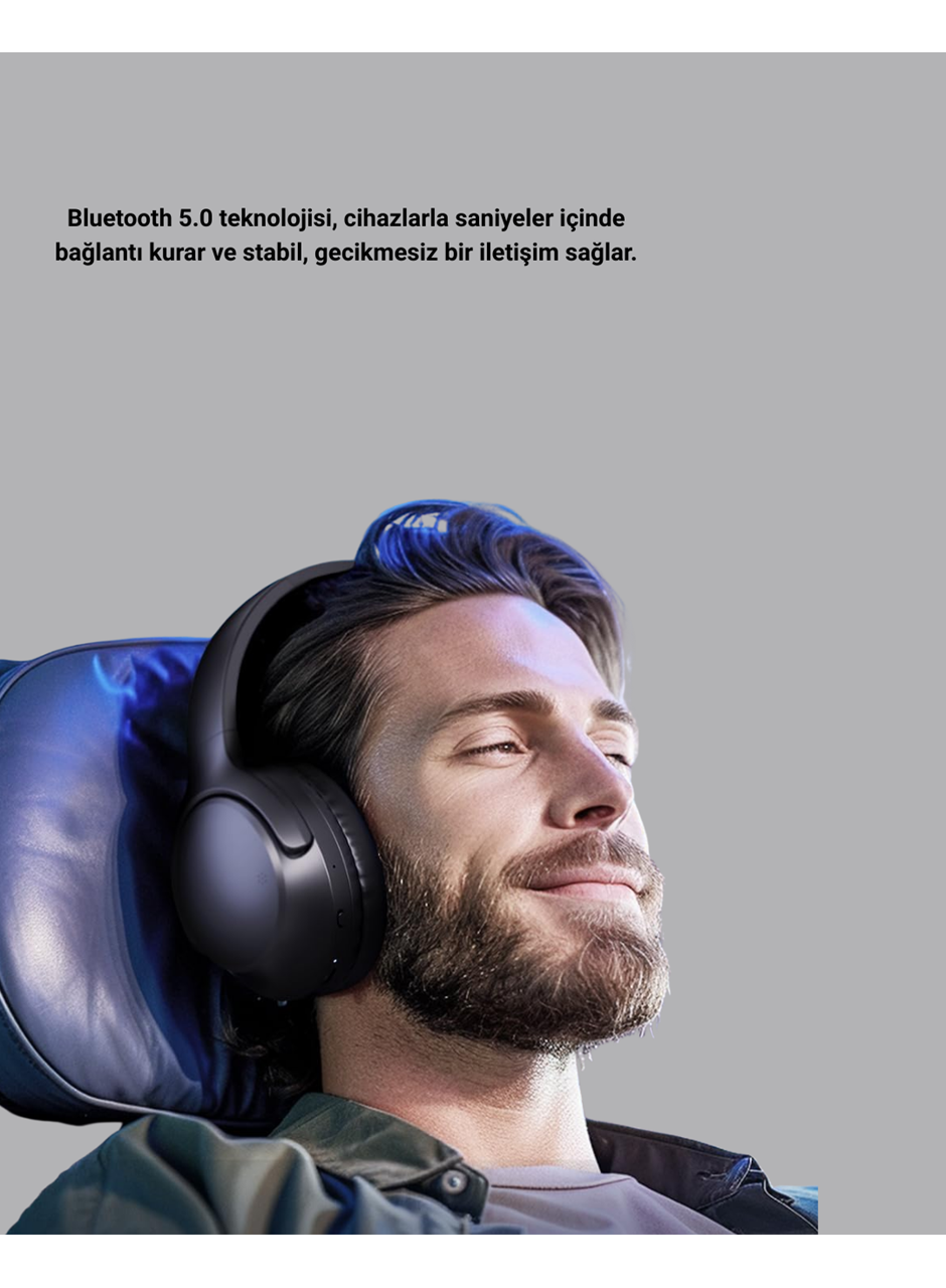 Siyah Kablosuz Bluetooth Kulaklık 300 mAh Hızlı Şarj Katlanabilir Pedli