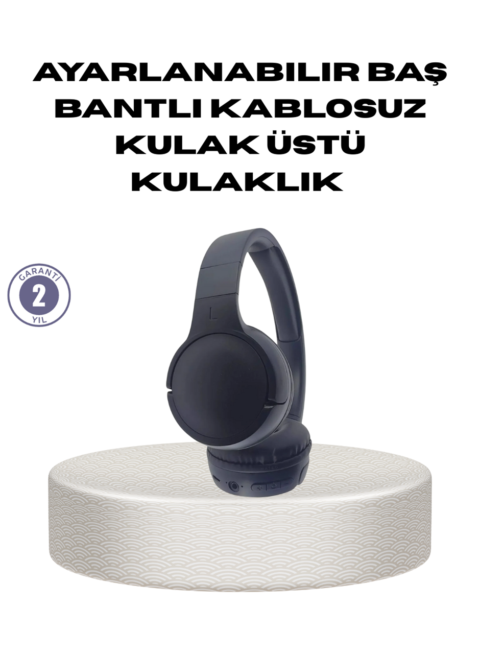 Bluetooth 5.0 Siyah Kablosuz Kulaklık 18 Saat Batarya Katlanabilir Tasarım