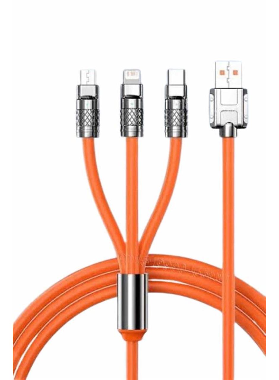 120W Silikon Metal Uçlu LED Işıklı 3 In1 Şarj Kablosu 1.2m
