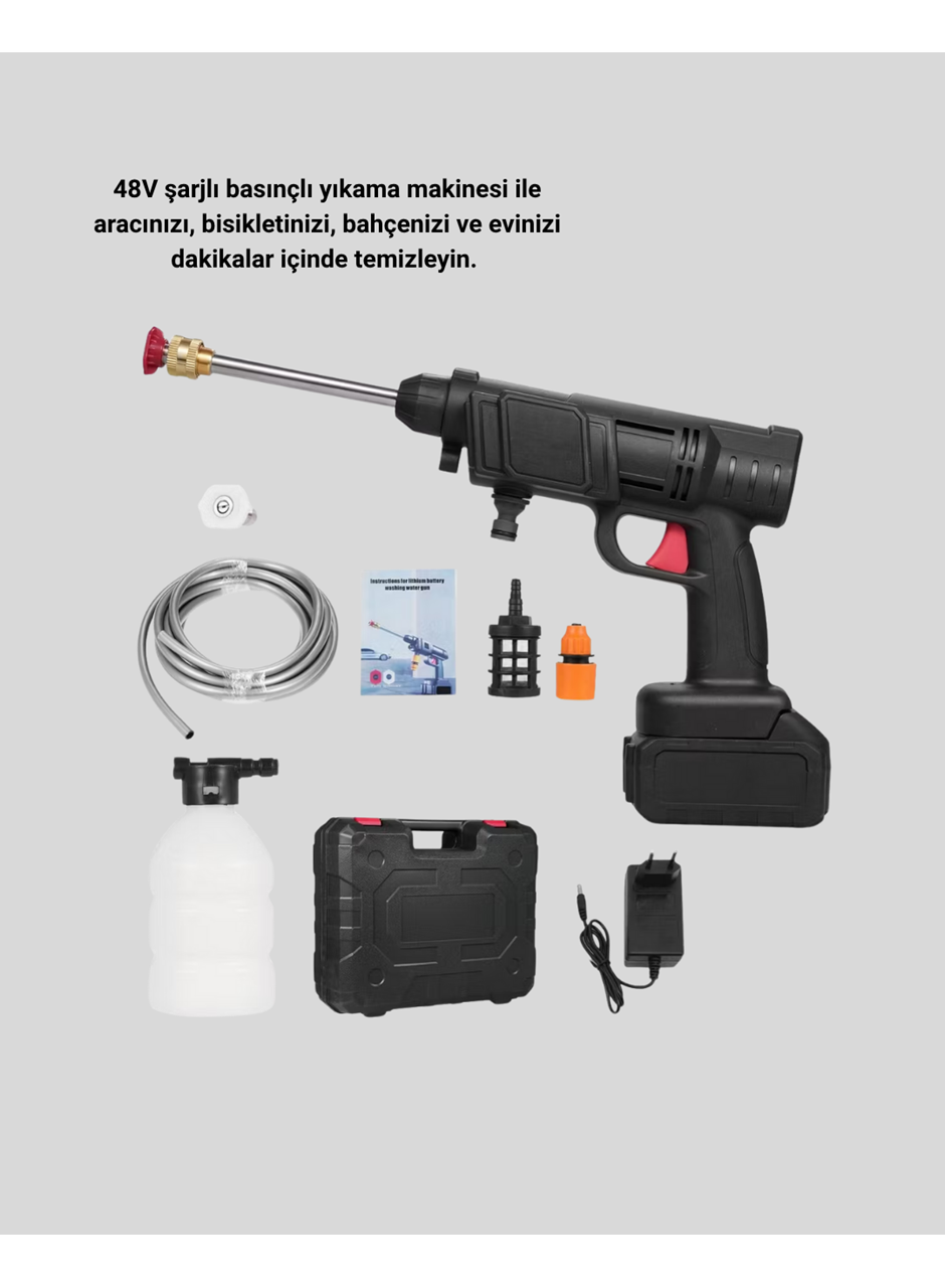 Kablosuz Basınçlı Yıkama Makinesi – 48V Güçlü Motor, 2 Pil ve Köpük Hazneli