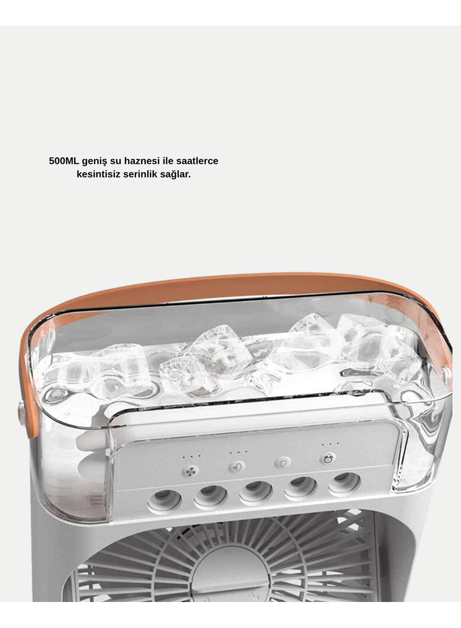 3’ü 1 Arada Mini Klima Fan USB Şarjlı, 7 Renk Gece Lambalı ve Nemlendirici