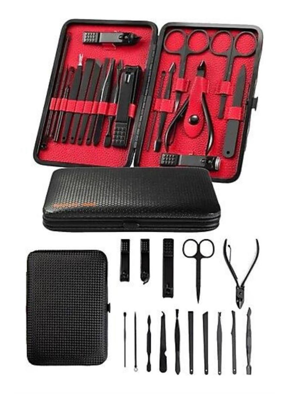 Deri Çantalı Siyah Paslanmaz Çelik 17 Parça Manikür Pedikür Seti