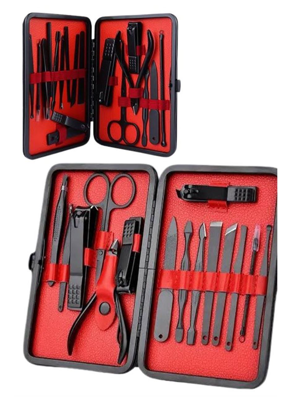 Deri Çantalı Siyah Paslanmaz Çelik 17 Parça Manikür Pedikür Seti