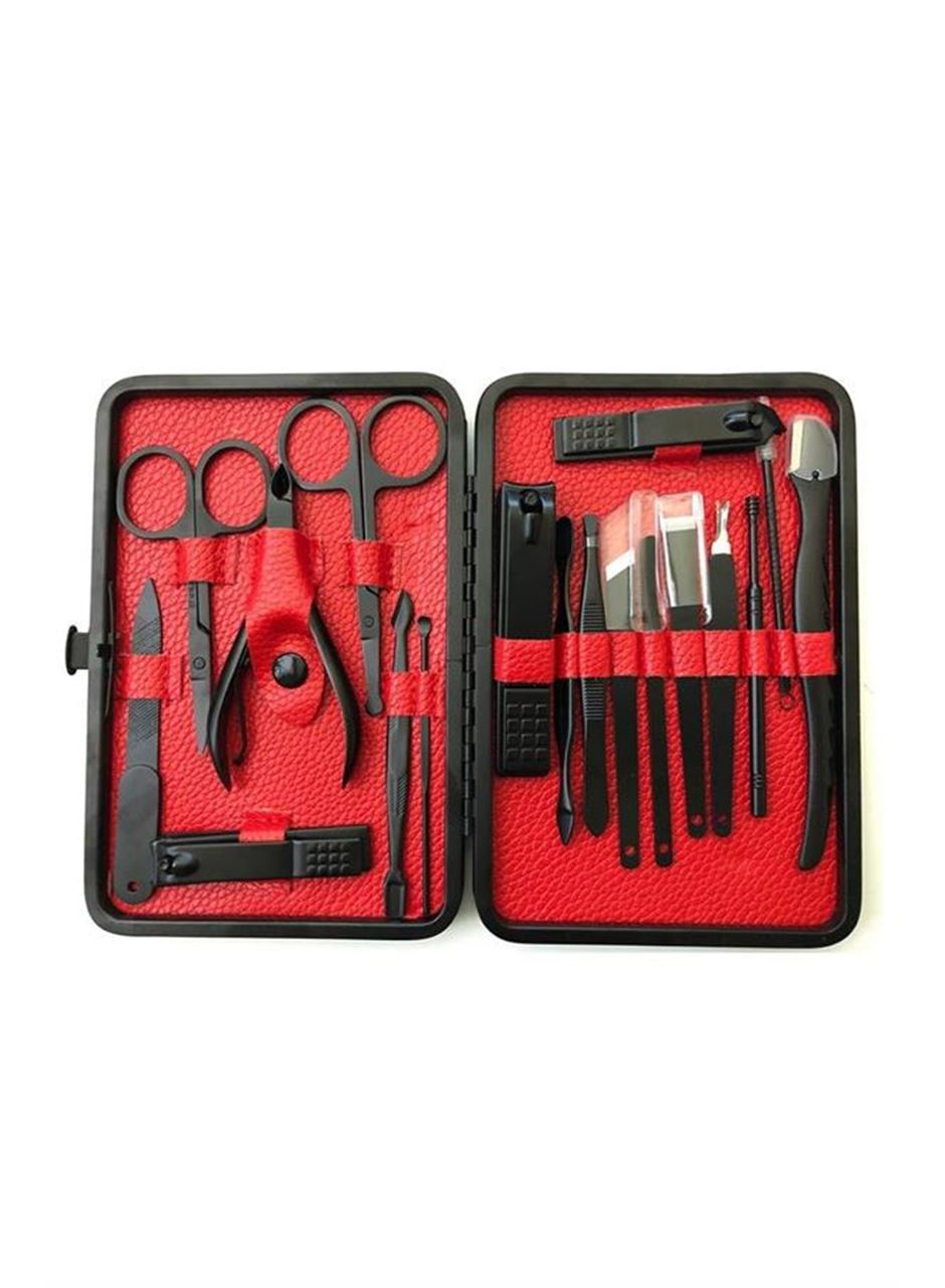 Deri Çantalı Siyah Paslanmaz Çelik 17 Parça Manikür Pedikür Seti