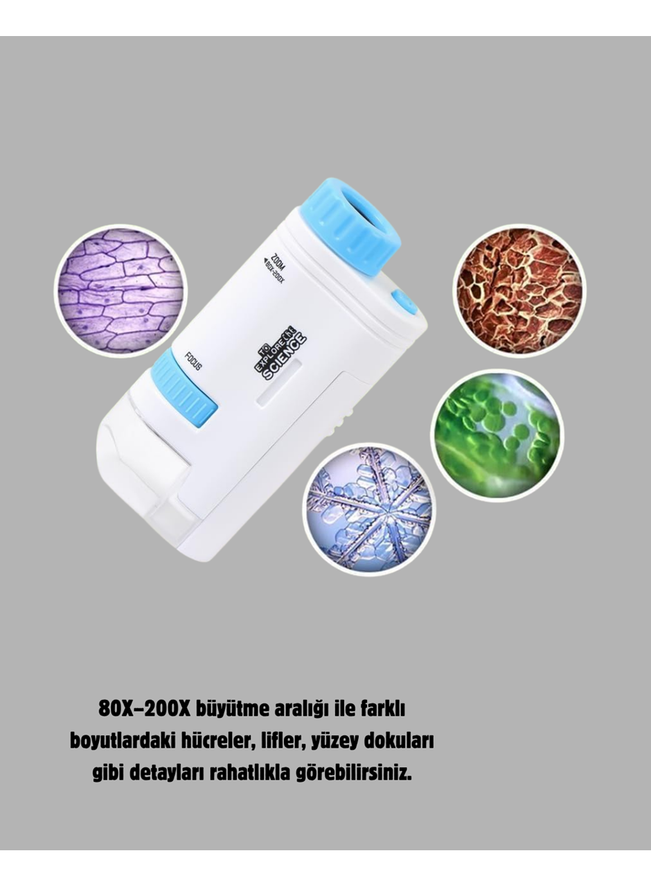 Taşınabilir Eğitim Mikroskobu 80X–200X LED Işıklı ve Darbeye Dayanıklı
