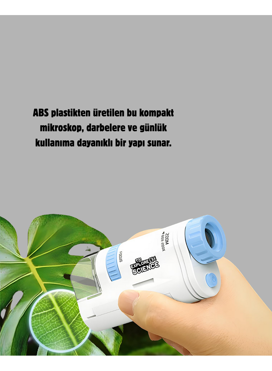 LED Işıklı Mikroskop 80X–200X Zoom Eğitici Bilim Seti ve Taşınabilir