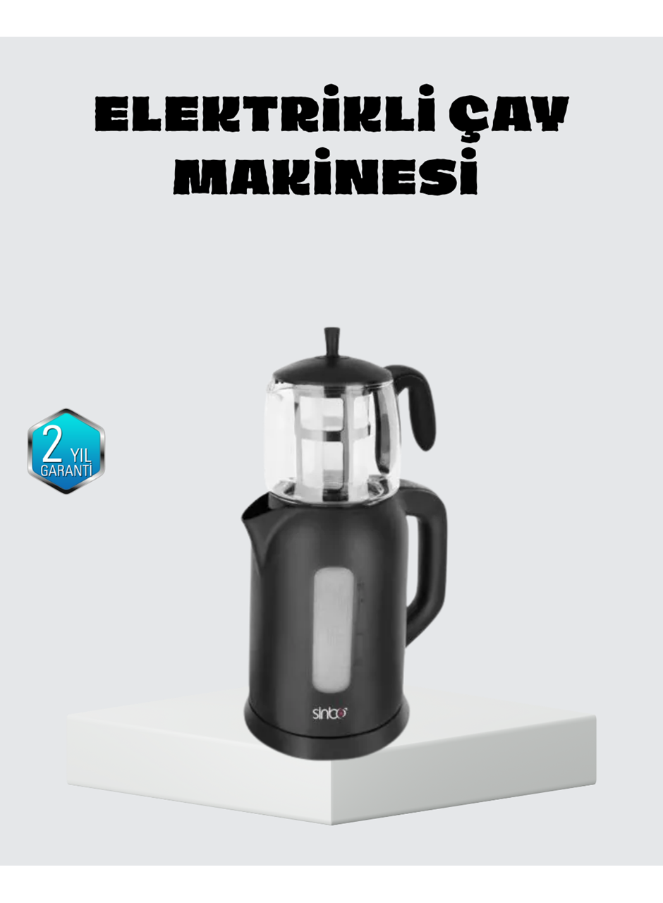 Sinbo Elektrikli Çay Makinesi 1.7 L Su Isıtıcı ve Cam Demlikli Güvenli Kullanım