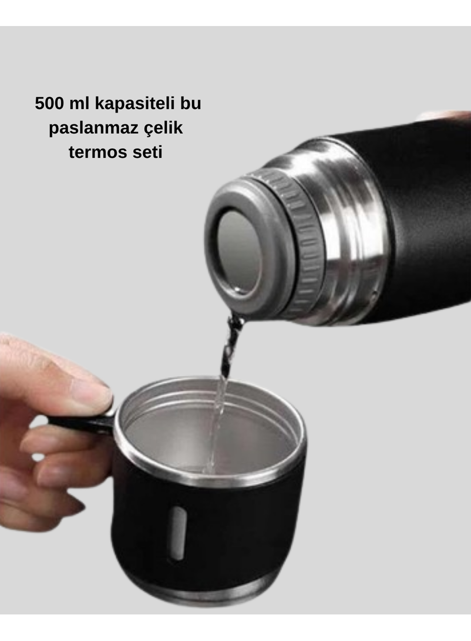 500 ml Paslanmaz Çelik Termos Seti – Sızdırmaz, Vakumlu, Isı Koruma Özellikli, Taşınabilir Termos