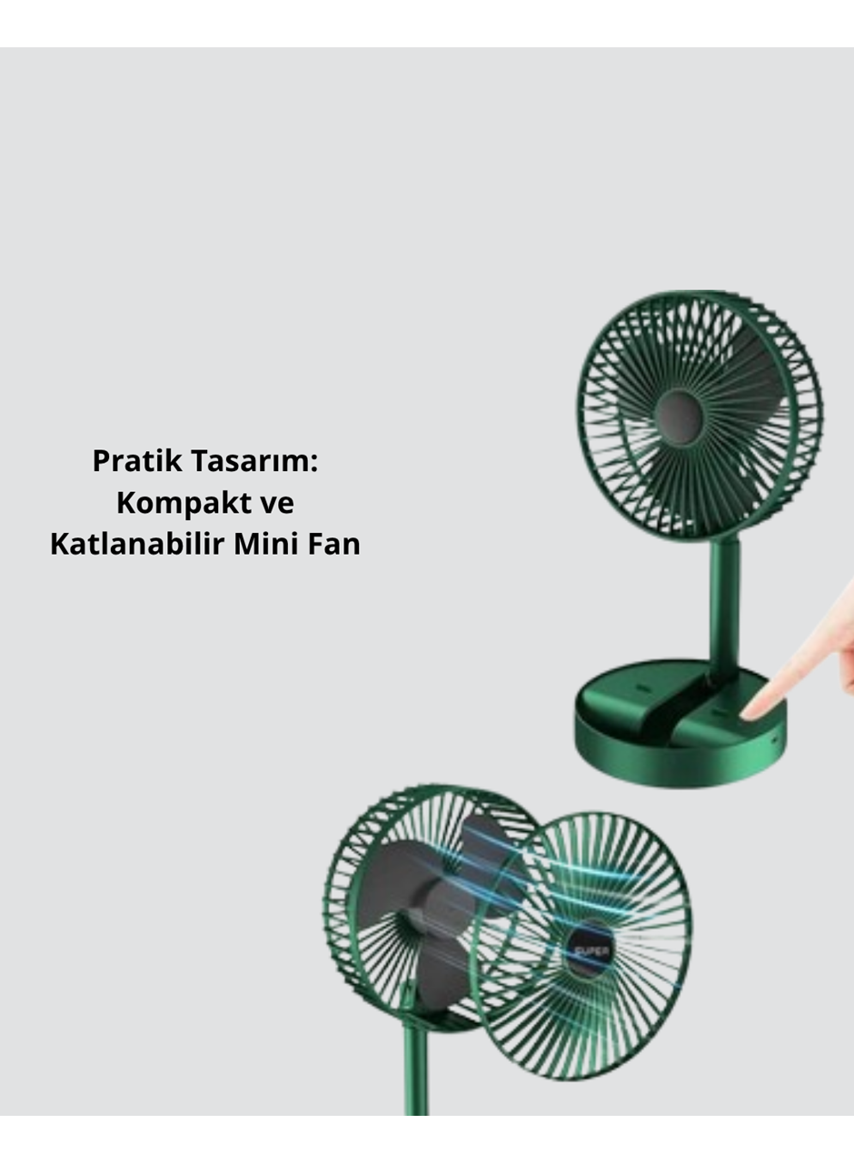 Şarjlı Katlanabilir Mini Fan – 3 Kademe Hız Ayarı, Taşınabilir Tasarım