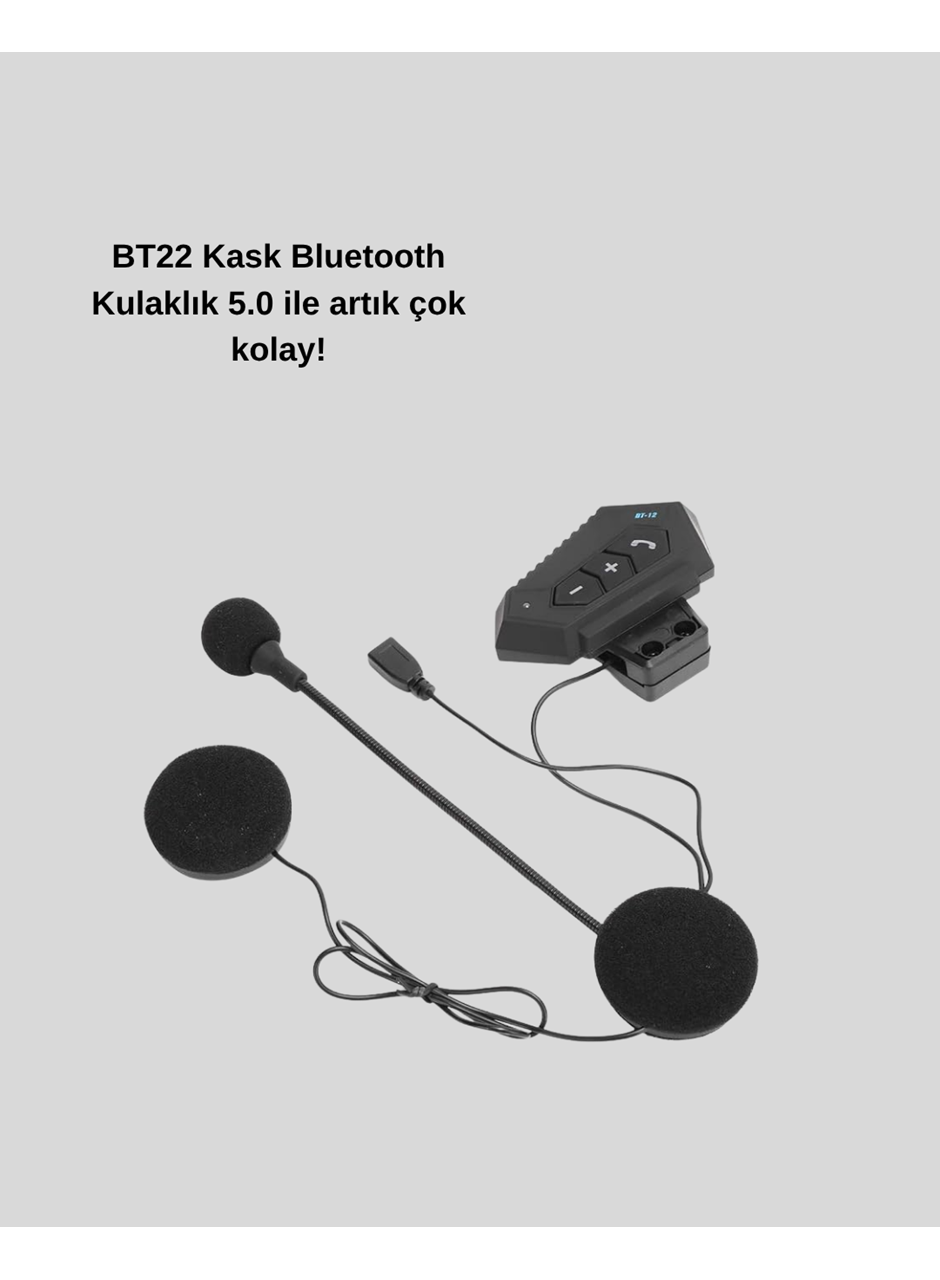 BT22 Kask Bluetooth Kulaklık 5.0 – Suya Dayanıklı, Gürültü Önleyici, Uzun Pil Ömürlü