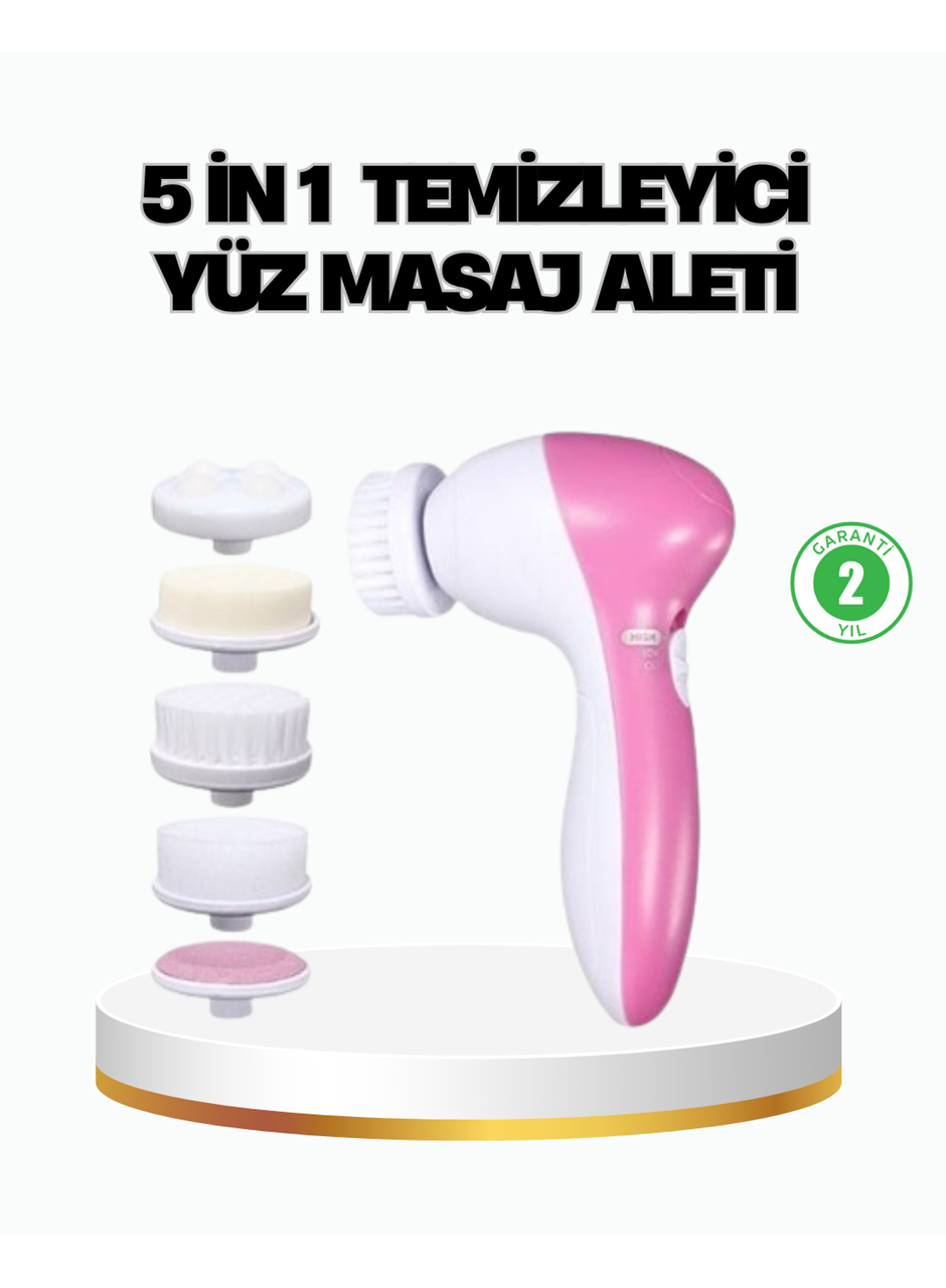 5’i 1 Arada Yüz Temizleme Cihazı – Masaj, Fırça, Peeling ve Krem Uygulama Aparatlı