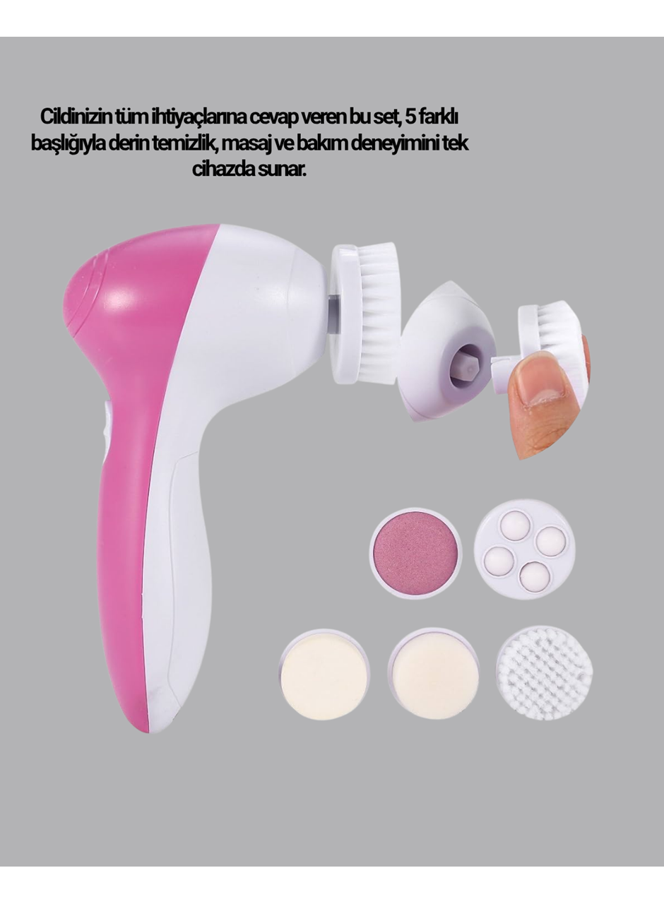 5’i 1 Arada Yüz Temizleme Cihazı – Masaj, Fırça, Peeling ve Krem Uygulama Aparatlı