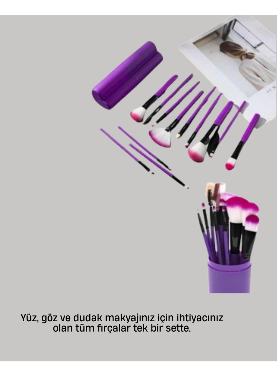 12’li Makyaj Fırça Seti Fondöten Allık Far Karıştırma İçin Tam Uyumlu