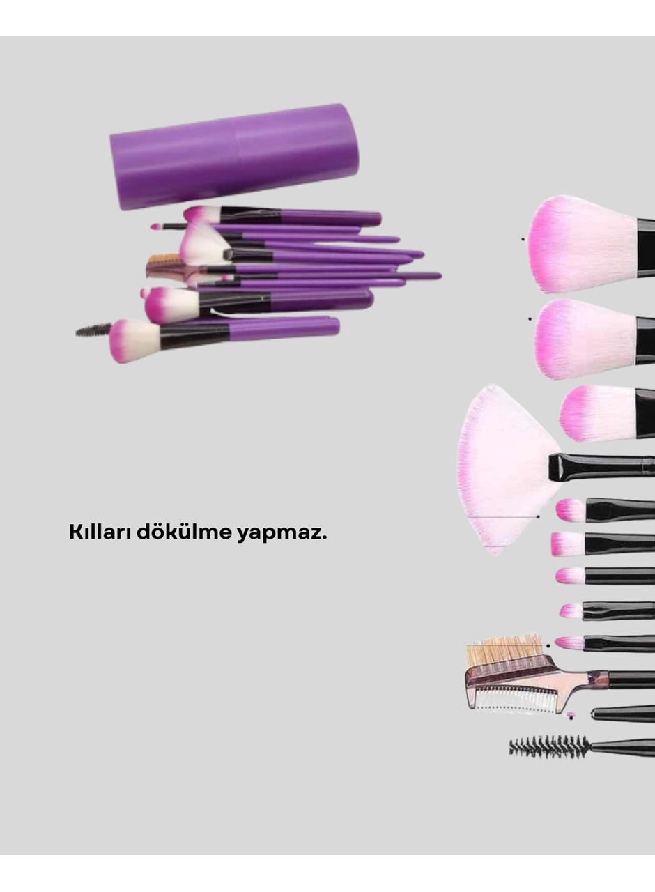 Ultra Yumuşak 12’li Makyaj Fırça Seti – Dökülme Yapmaz, Dalin Şampuan ile Temizlenebilir