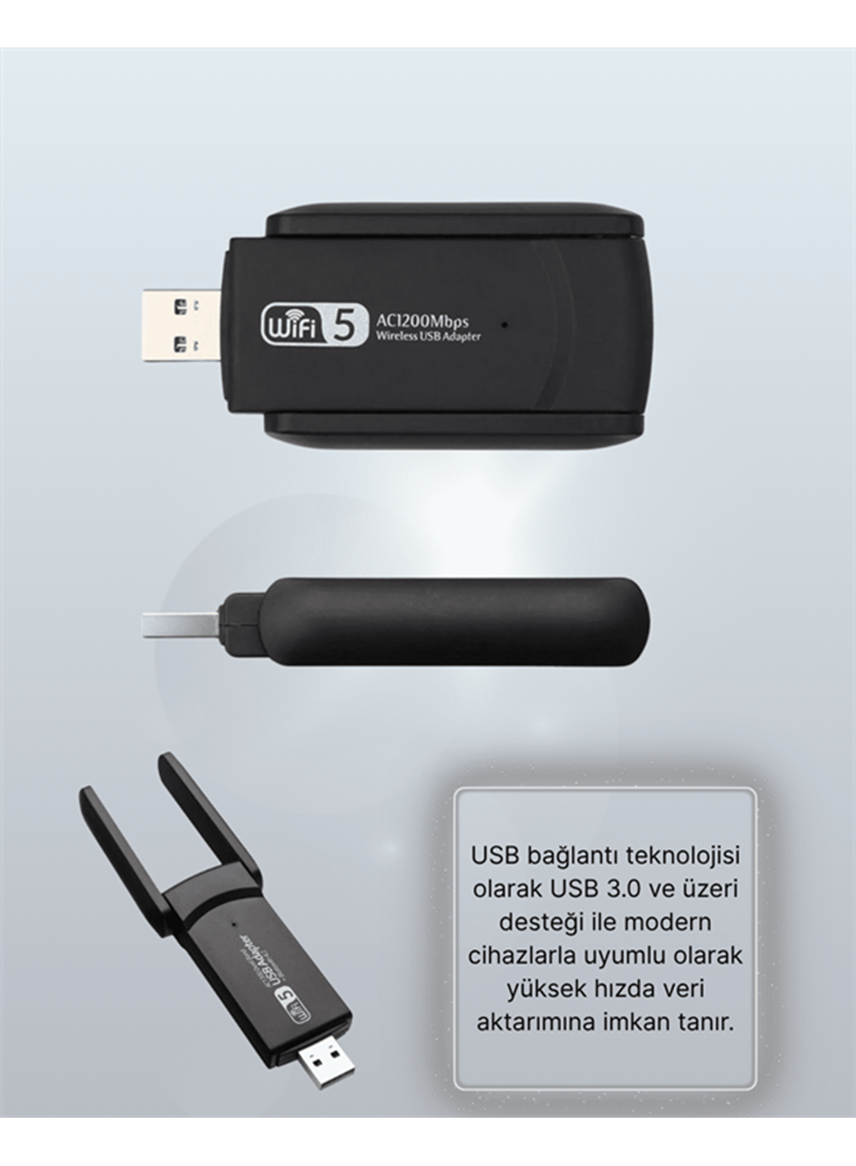 Tak-Çalıştır Özellikli Çift Bant WiFi Adaptör – 1200 Mbps