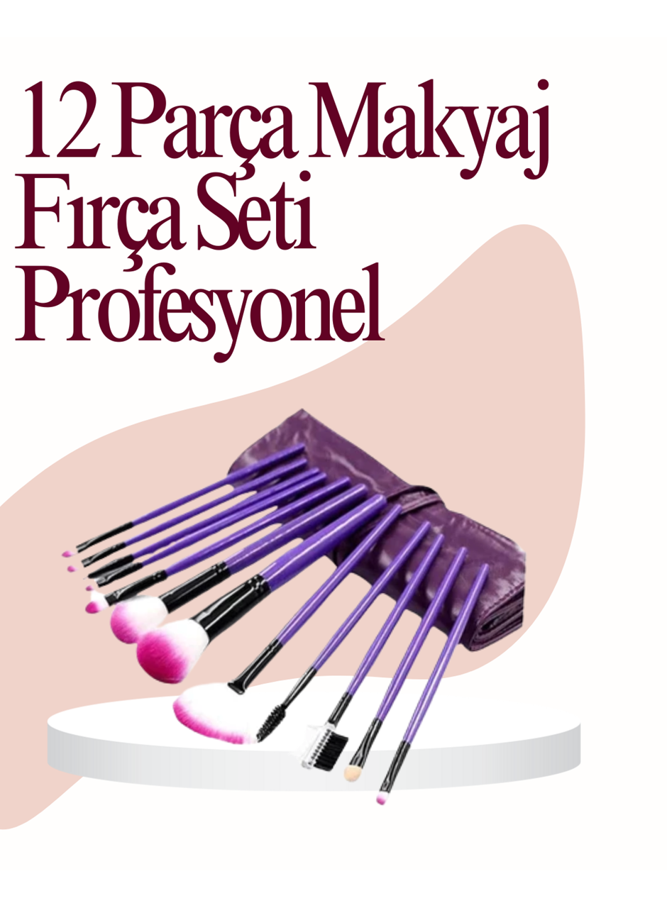Yumuşak Fiber Kıllardan Oluşan 12'li Makyaj Fırçası Seti Göz Farı Allık ve Kontür İçin