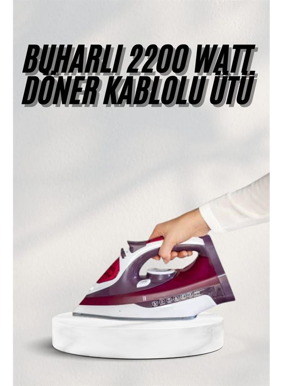 Yeni Nesil Kırmızı Buharlı Ütü 2200 Watt Seramik Tabanlı Yüksek Buhar Gücü
