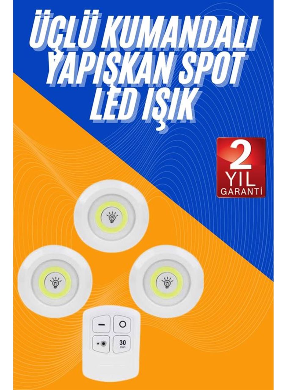 Dolap Işığı Mutfak Rafı Işığı Uzaktan Kumandalı 3 Lü Spot Led Lamba