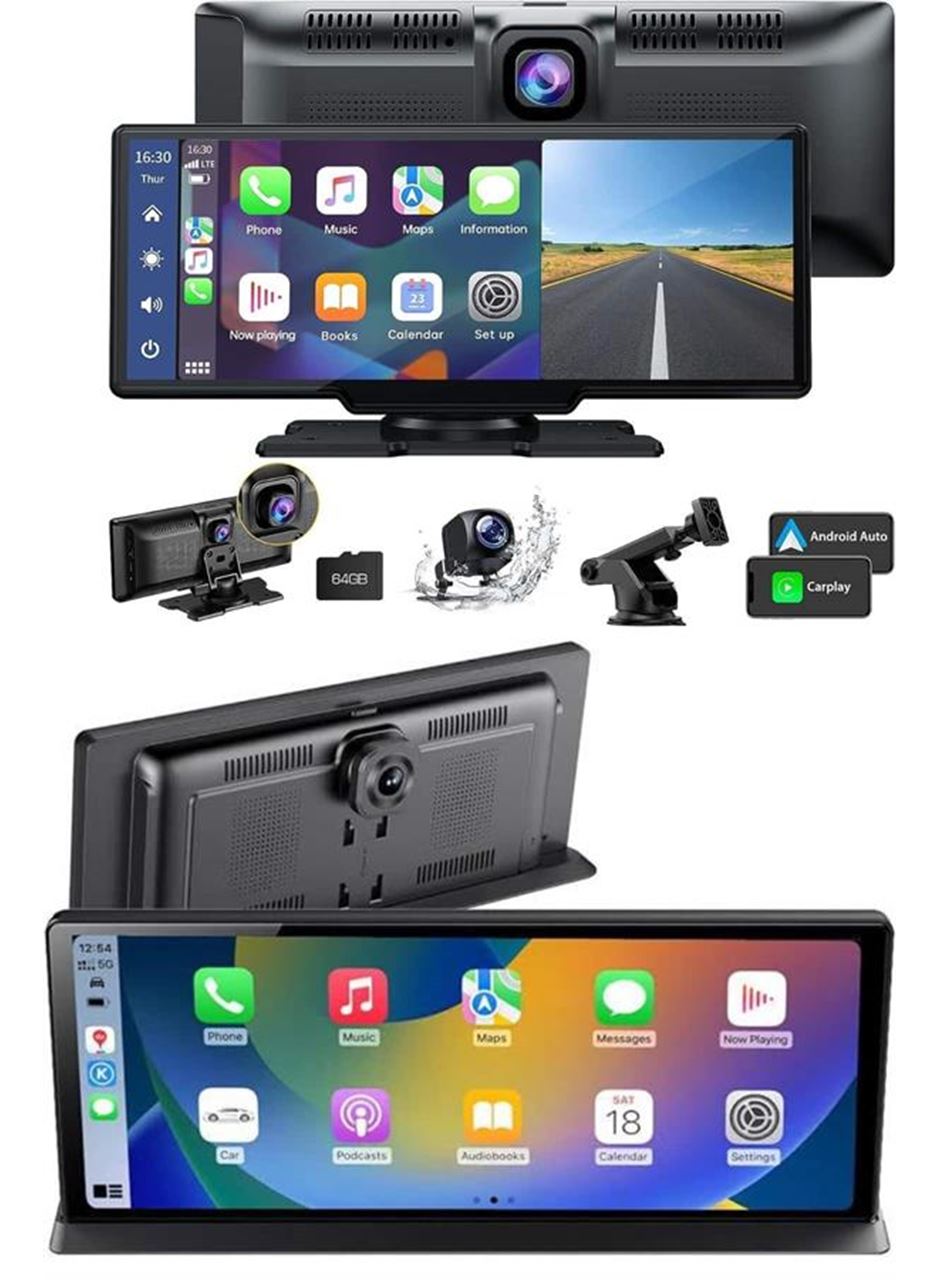 4K 10.2 İnç Çift Kameralı Araç Multimedya Ekranı CarPlay Kablosuz Tüm Cihazlara Uyumlu