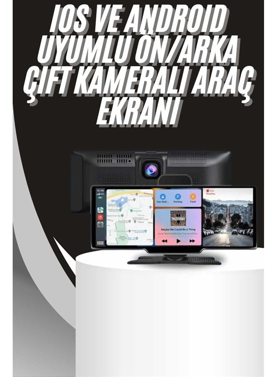 4K 10.2 İnç Çift Kameralı Araç Multimedya Ekranı CarPlay Kablosuz Tüm Cihazlara Uyumlu