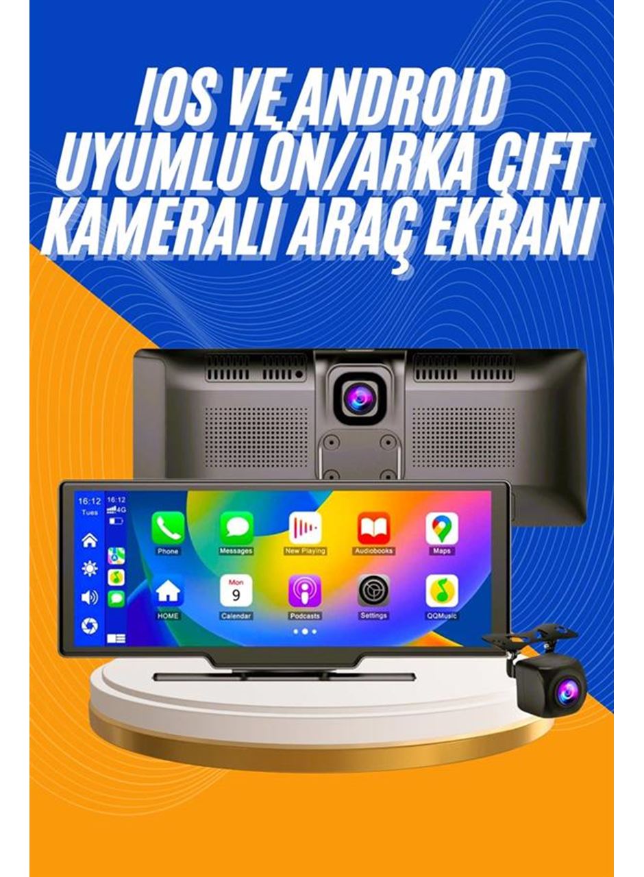Android ve İOS Uyumlu Ön Arka Çift Kameralı Araç Ekranı Dokunmatik CarPlay