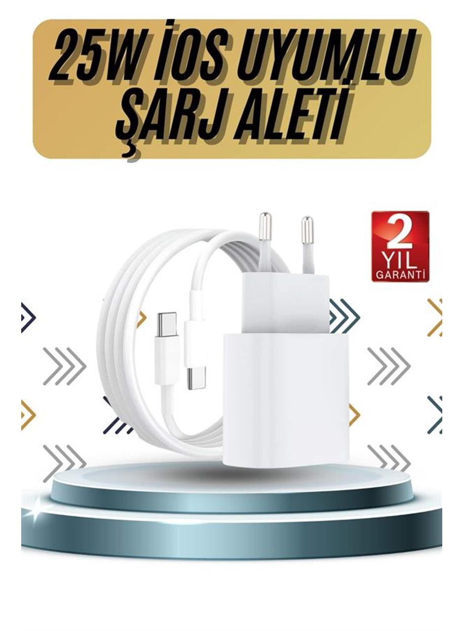 15/Pro/Pro Max 25W İOS Uyumlu Hızlı Şarj Aleti Adaptörlü Beyaz