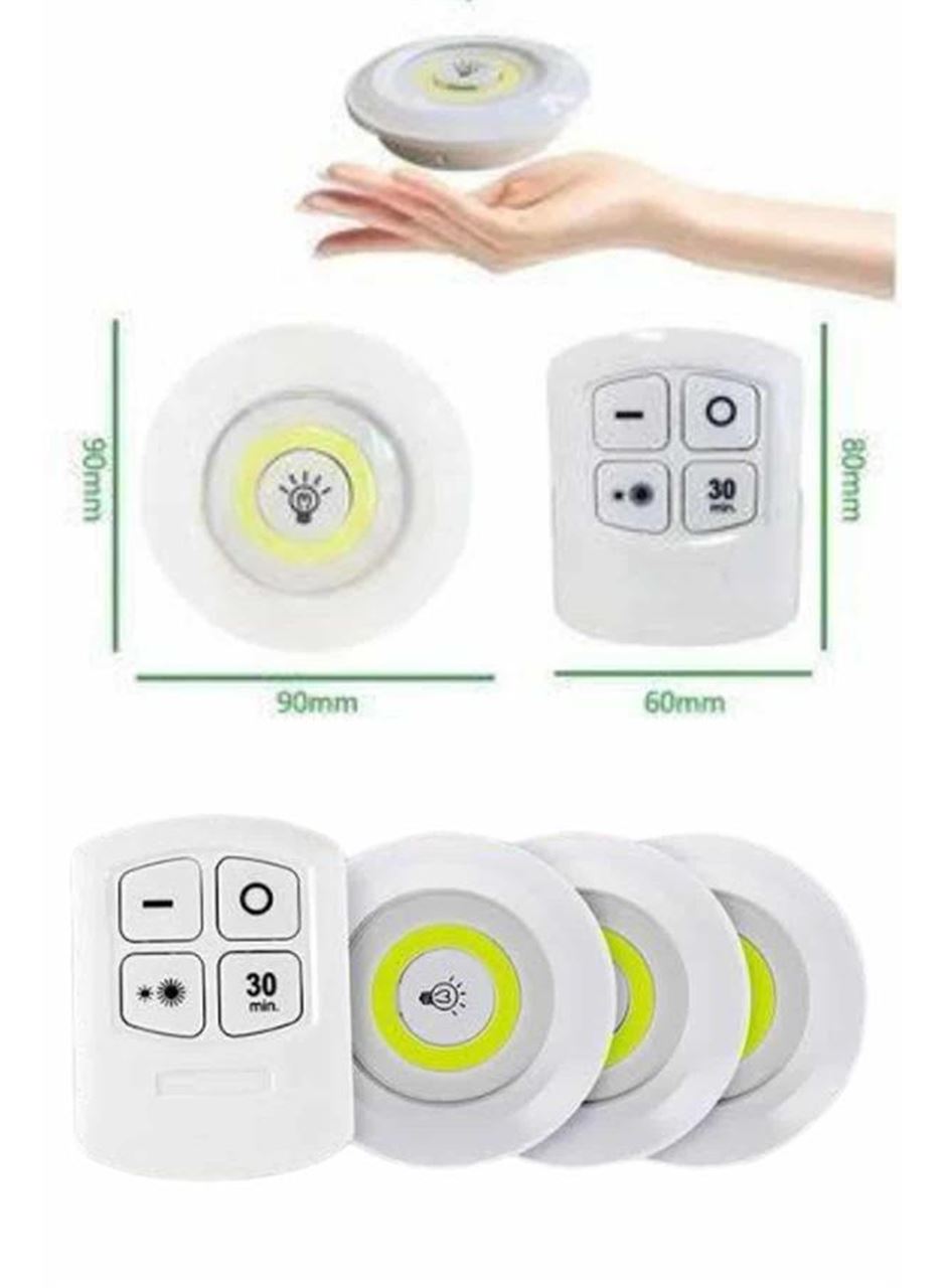 Yapışkanlı 3'lü Spot Led Işık Lamba Montajsız Pilli Uzaktan Kumandalı