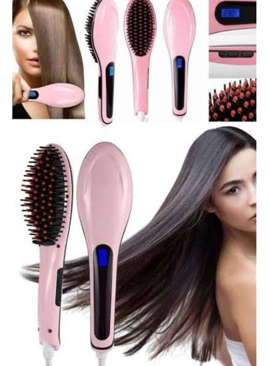 Elektrikli Saç Düzleştirici Tarak Saç Düzleştirici Fırça Sıkı Dişli Pembe