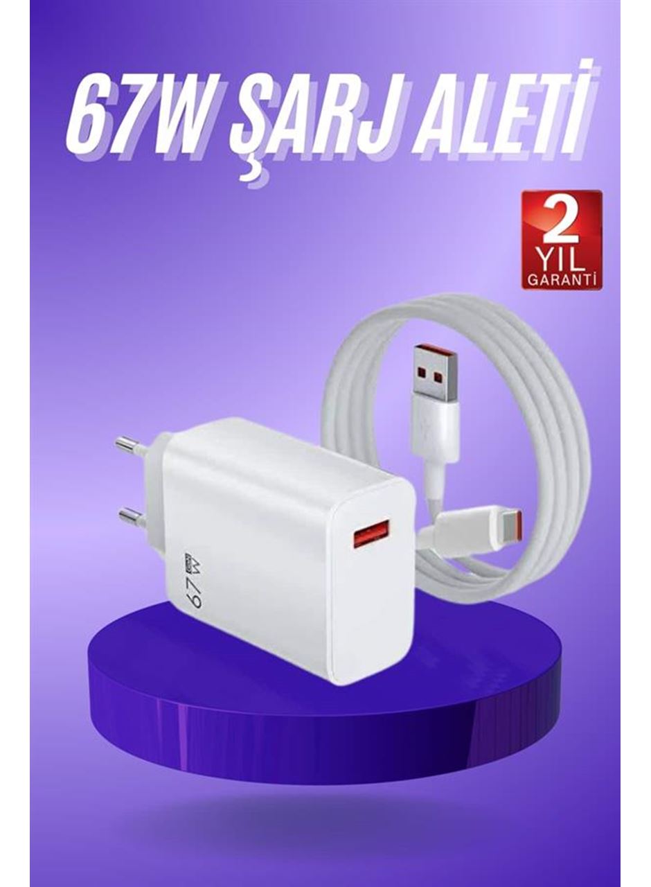 Beyaz Ultra Plus Hızlı Şarj Seti Şarj Adaptörü ve Kablosu 67W