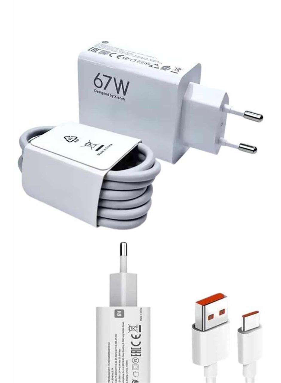 Beyaz Ultra Plus Hızlı Şarj Seti Şarj Adaptörü ve Kablosu 67W