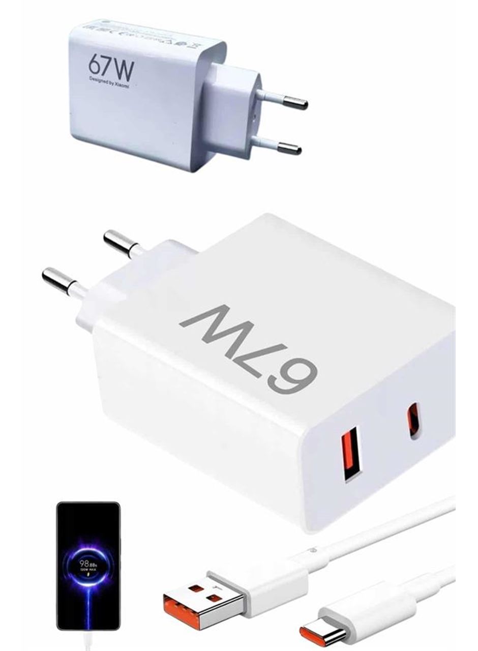 Hızlı Şarj Aleti Adaptörü Kablo Seti 67W Uzun Ömürlü Beyaz