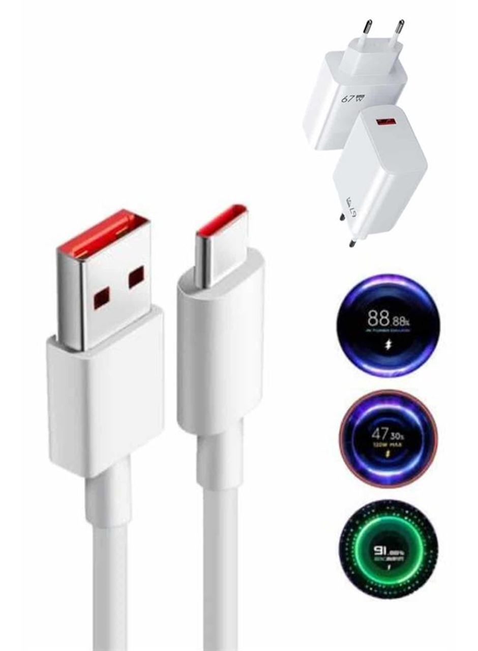 Hızlı Şarj Aleti Adaptörü Kablo Seti 67W Uzun Ömürlü Beyaz
