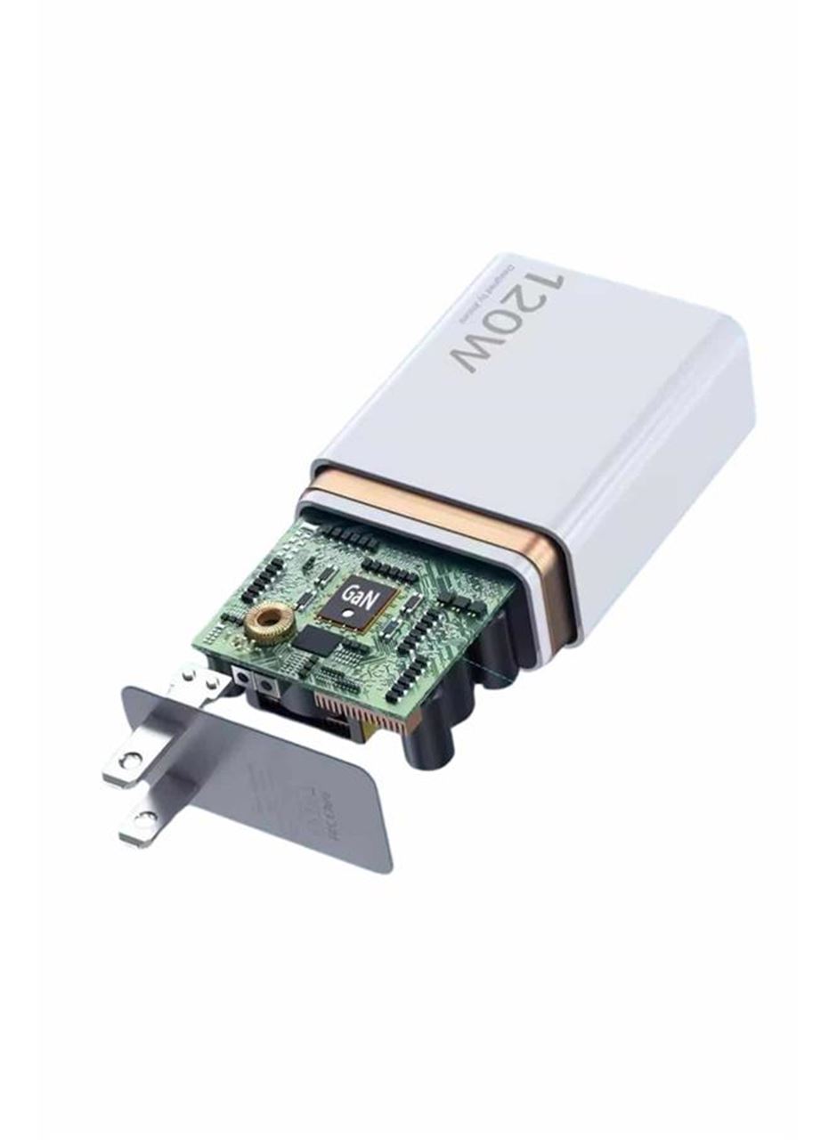 120W Şarj Aleti Hızlı Çift Turbo Şarj Aleti Seti Beyaz